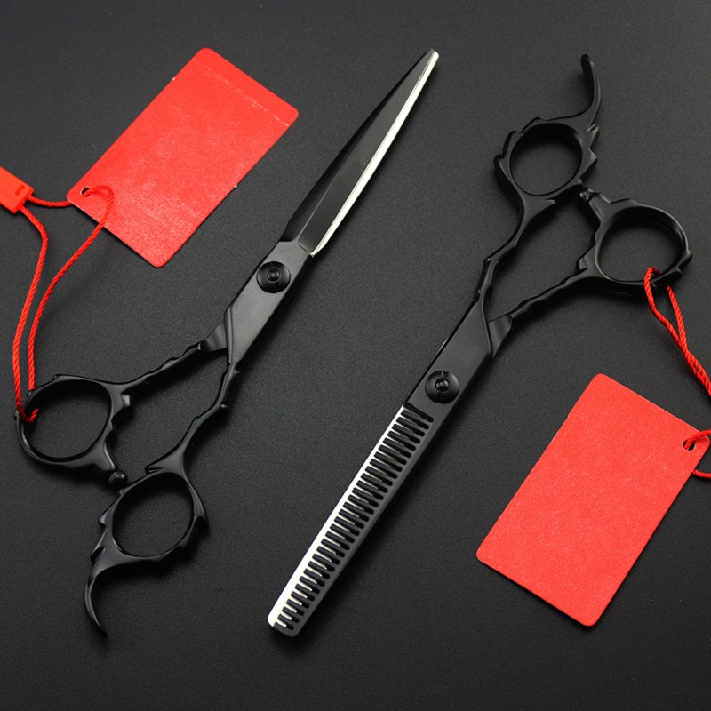 고품질 전문 일본 철강 6 인치 검은 머리 가위 얇은 가위 절단 이발사 가위 미용 가위